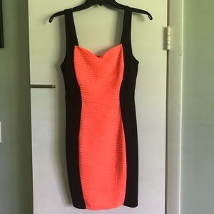 Black and neon orange dress